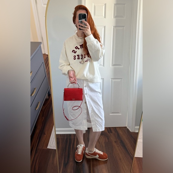 Vintage White Jean denim midi Skirt -100% cotton - size S- excellent condition - Picture 3 of 10